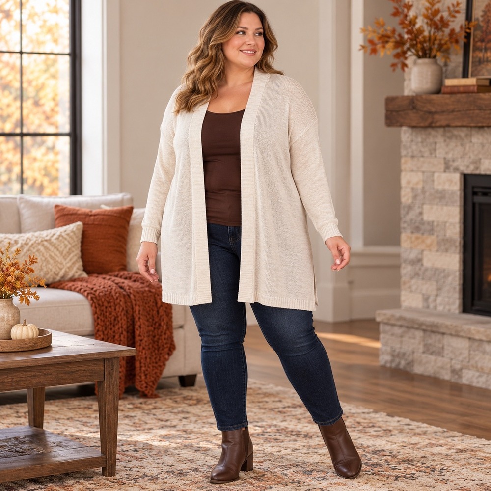 Lane Bryant Cream Open Front Tie Back Cardigan Sweater 22/24 Plus Size New